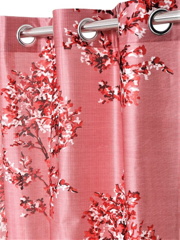 Elegant Maroon Eyelet Polyester Long Door Curtains - 9 Feet Blossoms Design - Image 2