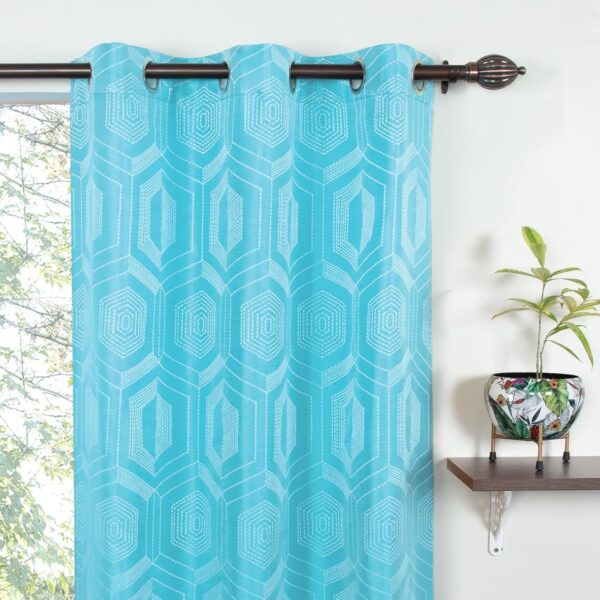 Turquoise Semi Blackout Curtains Set for Bedroom and Living Room Decor - Image 2