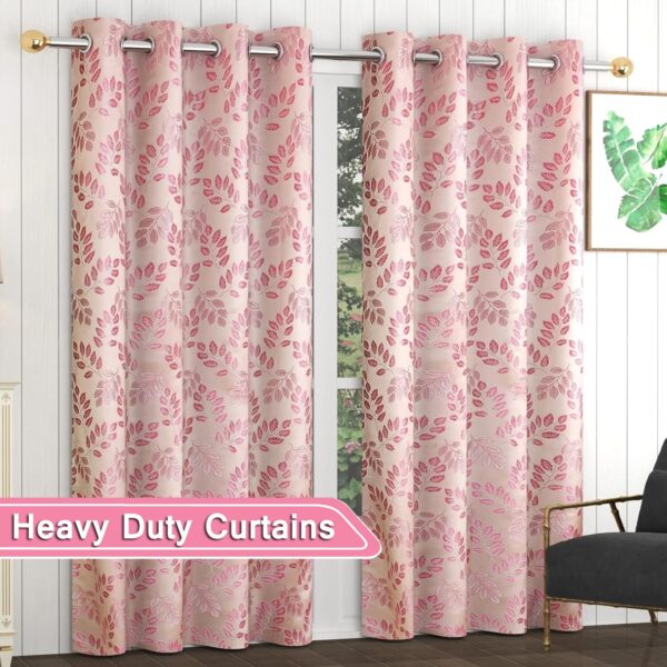 Premium Pink Jacquard Window Curtains - Modern 5 Feet Long Eyelet Design - Image 5