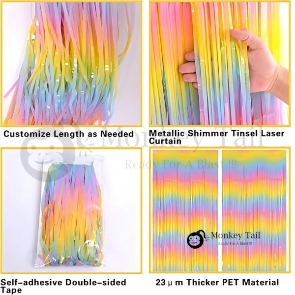 Vibrant Pastel Rainbow Foil Fringe Curtains for Festive Party Decor - Image 3