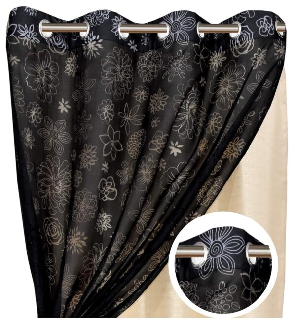 Elegant Dual Layered Blackout Curtains - Ivory Black Mix Match Set - Image 3