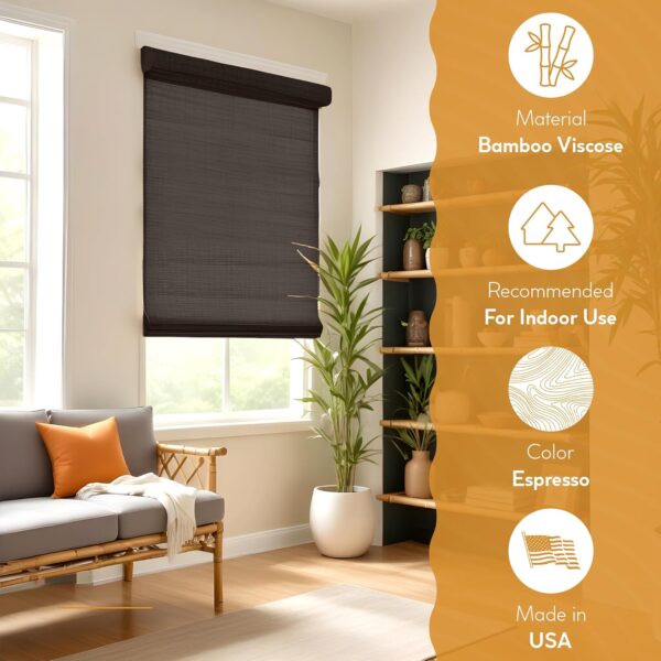 Radiance Cordless Roman Shade in Espresso - 64" H x 30" W Size - Image 8