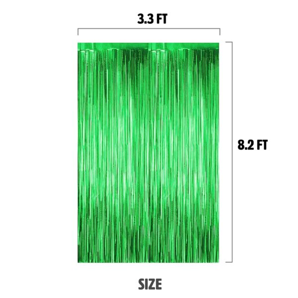 Shiny Green Fringe Curtains for Birthday Party Decoration - Pack of 2 - Image 6