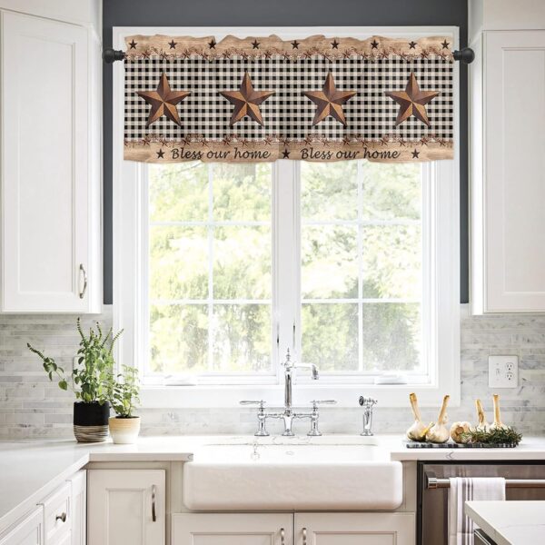 Farmhouse Black Plaid Valance for Living Room and Kitchen Window Treatments - Image 2