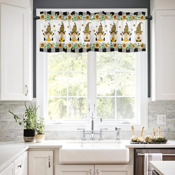 Charming Farm Bee Gnomes Valance Curtains for a Cozy Kitchen Decor - Image 4