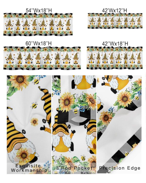 Charming Farm Bee Gnomes Valance Curtains for a Cozy Kitchen Decor - Image 2