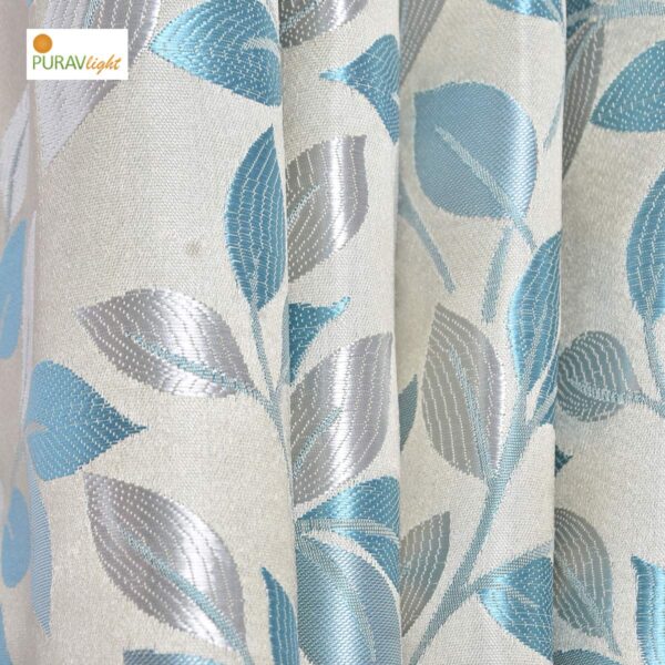 Elegant Aqua Floral Door Curtain - 7 Feet Long, Room Darkening Design - Image 2