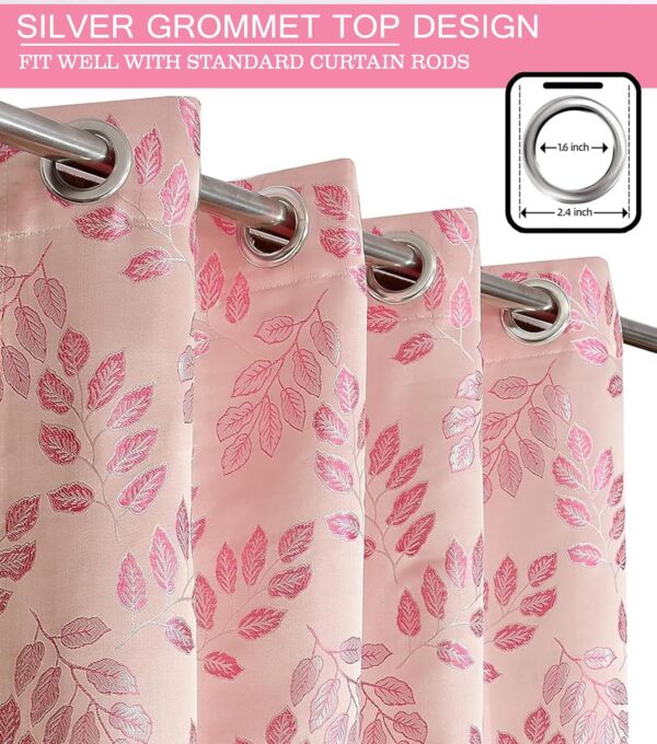 Premium Pink Jacquard Window Curtains - Modern 5 Feet Long Eyelet Design - Image 2