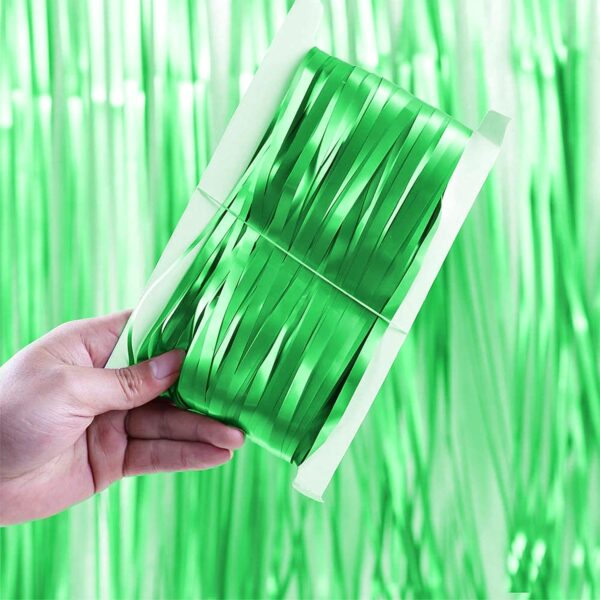 Shiny Green Fringe Curtains for Birthday Party Decoration - Pack of 2 - Image 7