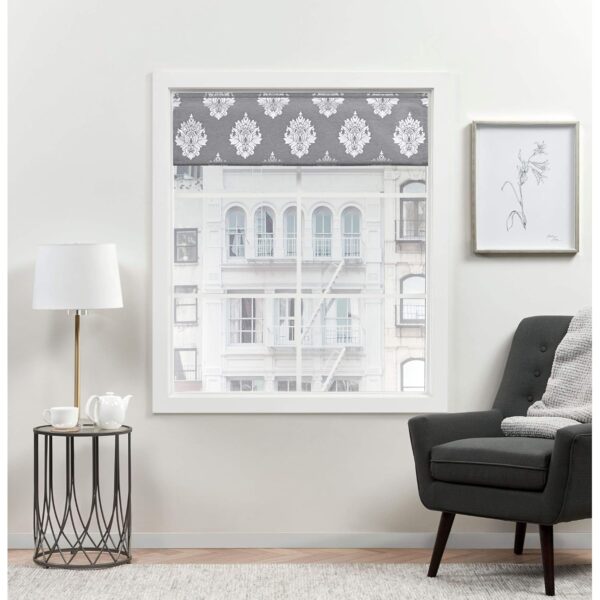 Elegant Grey Blackout Roman Shades: Exclusive Home Curtains Marseilles Damask Style - Image 9