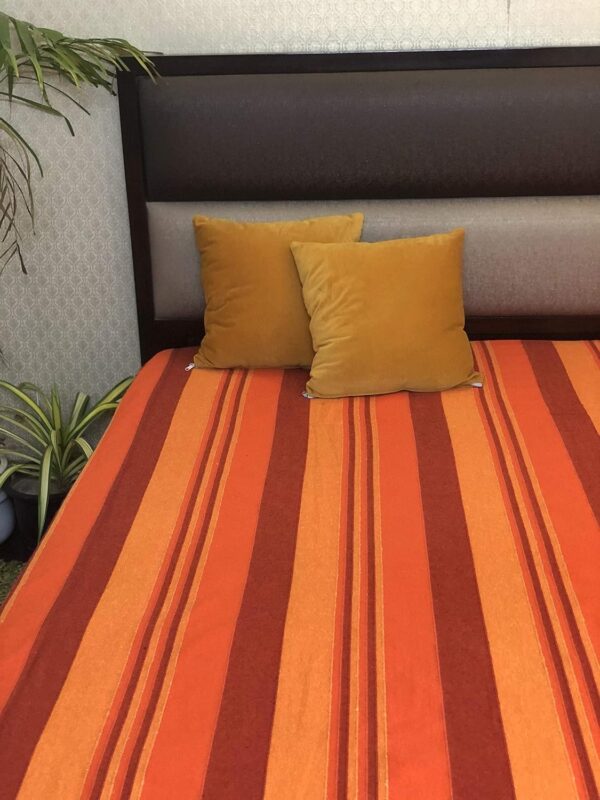 RANGBHAR Handloom Cotton Bedsheet: Stylish Orange Striped Design, 60x90 Inch - Image 4