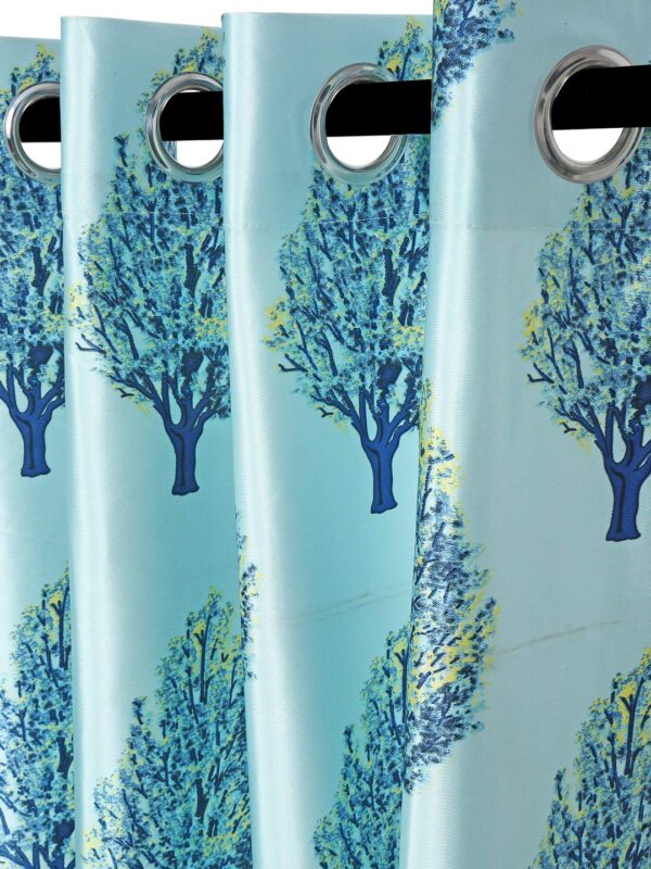 Cortina Blue Leaf Design Curtains: Stylish 7 Feet Eyelet Door Panels - Image 2