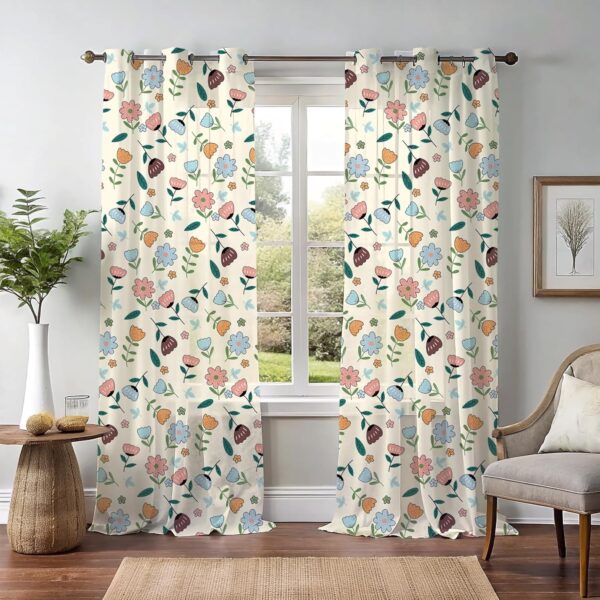 Super Soft Peach Flower Microfiber Door Curtains - 48x84 Inches, Pack of 2 - Image 2