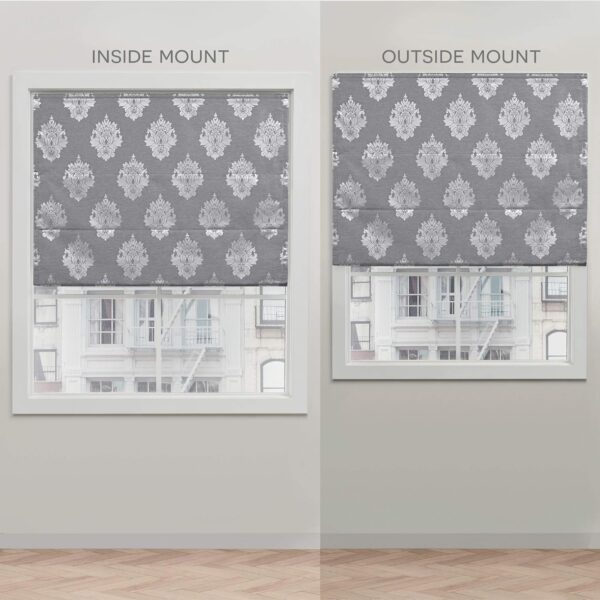 Elegant Grey Blackout Roman Shades: Exclusive Home Curtains Marseilles Damask Style - Image 7