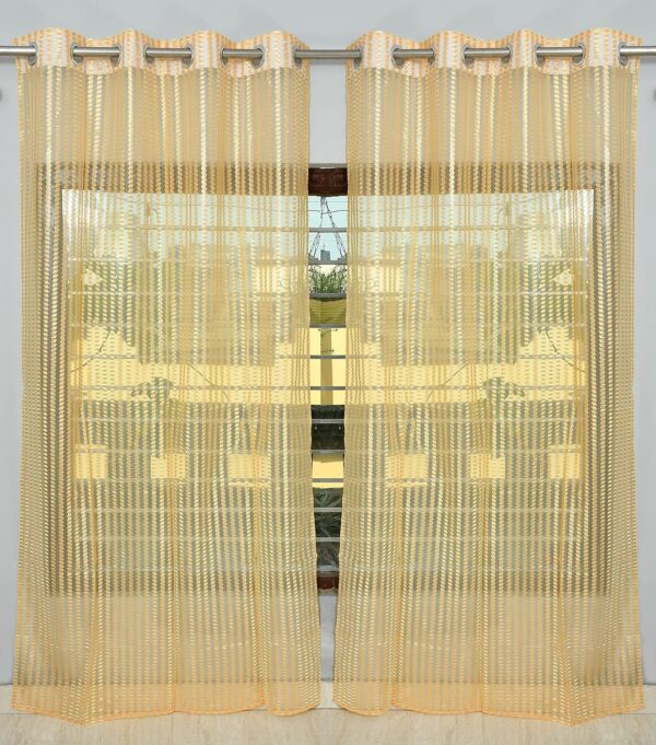 Elegant Gold Sheer Window Net Curtains for 9 Feet Long Doors - Set of 2 - Image 3