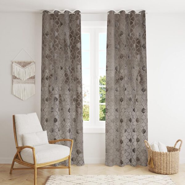 Embossed Pattern Grey Velvet Curtains for Stylish Room Darkening Solutions - Image 2