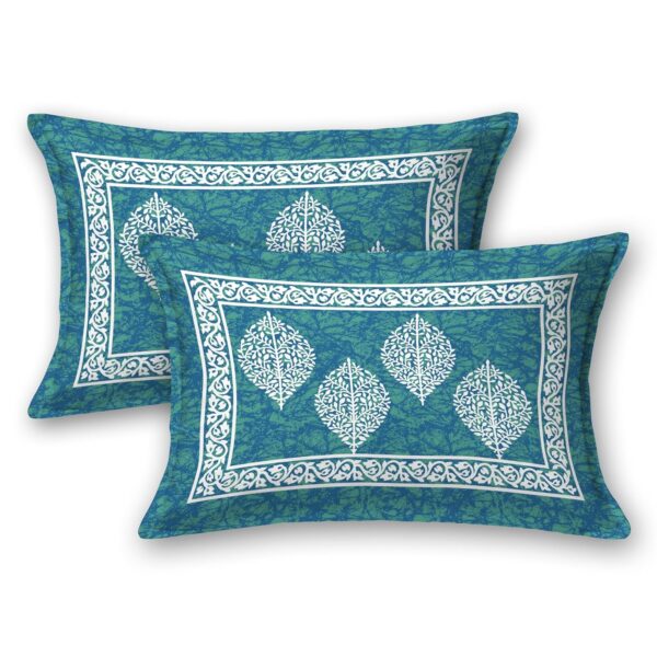 Sea Green Jaipuri Cotton Bedsheet Set with Pillow Covers for Double Bed - Image 8