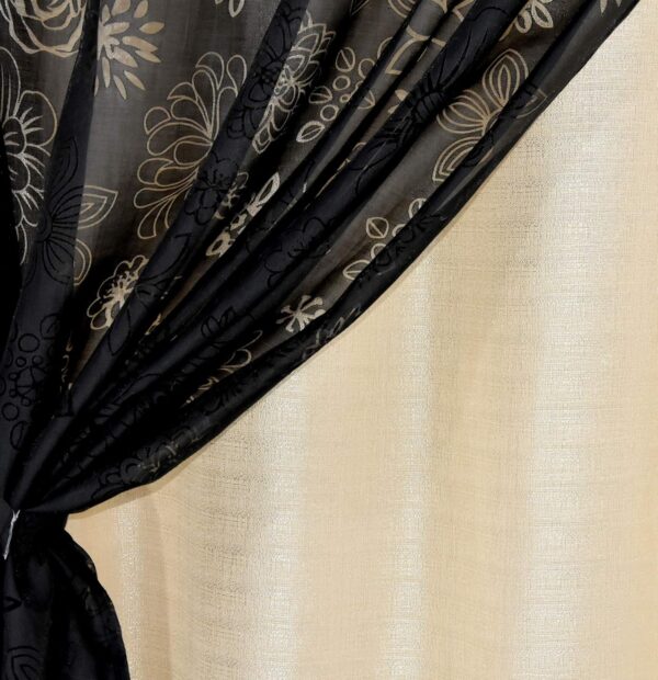 Elegant Dual Layered Blackout Curtains - Ivory Black Mix Match Set - Image 6