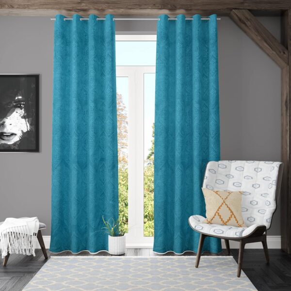 Elegant Aqua Floral Velvet Curtains for Room Darkening - Kiara Creations - Image 2