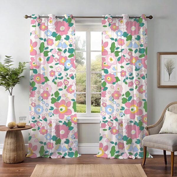 Soft Brushed Microfiber Pink Flower Door Curtains for Living Room 48X84 Inches - Image 2