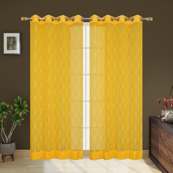 Elegant Semi Sheer Yellow Curtains for Doors - 7 Feet, Pack of 2 - Image 2