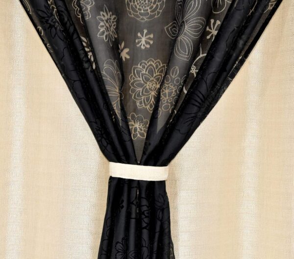 Elegant Dual Layered Blackout Curtains - Ivory Black Mix Match Set - Image 5