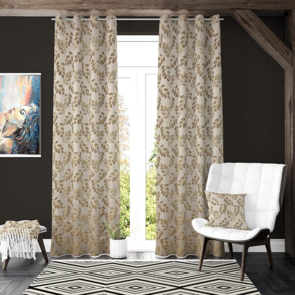 Stylish Room Darkening Beige Silk Jacquard Curtains for Living Room Decor - Image 7