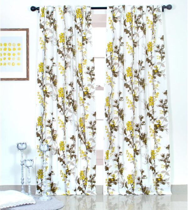 Elegant Floral Room Darkening Curtains in Yellow & Oat Brown - Set of 2 - Image 2