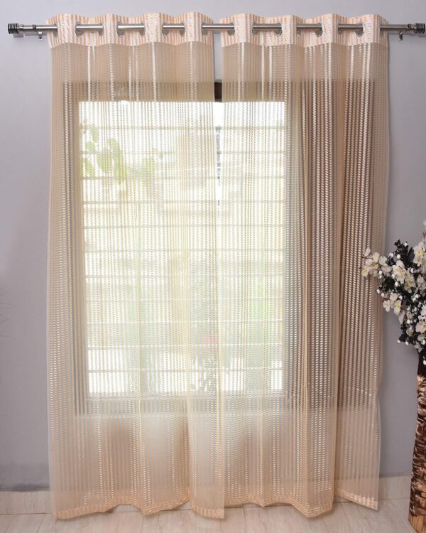 Elegant HFI Tissue Transparent Sheer Curtains - 7ft Beige Door Set of 2 - Image 2