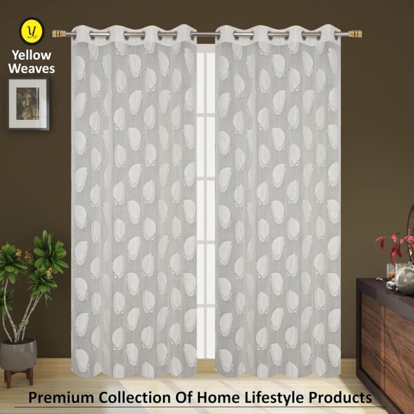 Elegant Cream Net Curtains with Lilac Leaf Design for Doors - 7 Feet Pack - Image 7