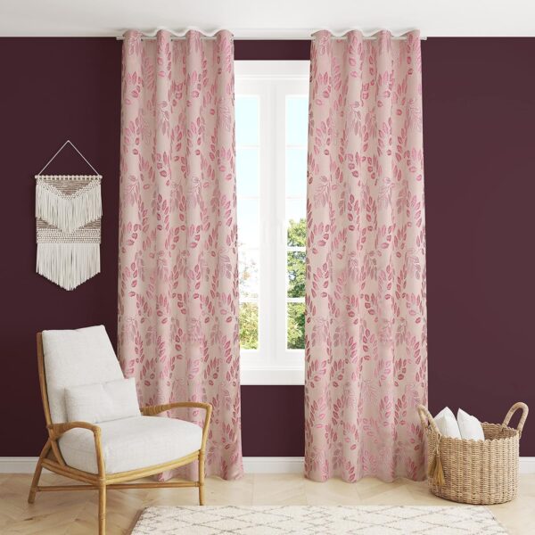 Premium Pink Jacquard Window Curtains - Modern 5 Feet Long Eyelet Design - Image 3