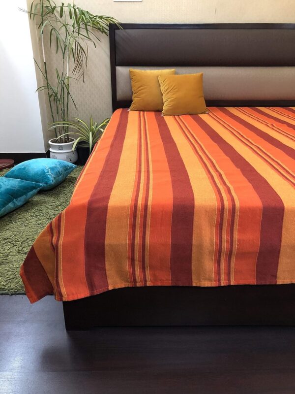 RANGBHAR Handloom Cotton Bedsheet: Stylish Orange Striped Design, 60x90 Inch - Image 6