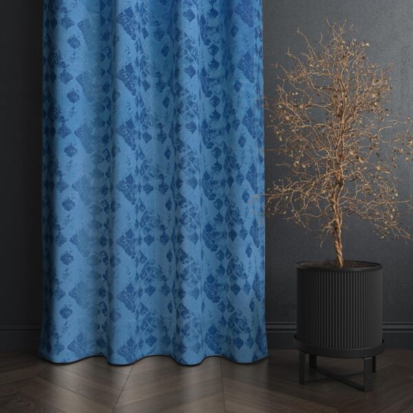 Blue Jaquard Eyelet Curtains for Stylish Home & Hotel Decor - 2 Pack - Image 3