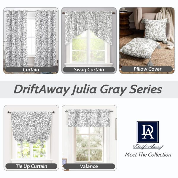 DriftAway Julia Watercolor Curtains: Insulated Grey White Flower Valance Set - Image 5