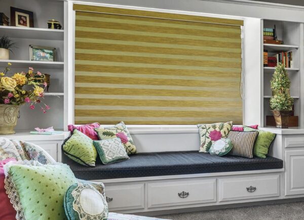 Elegant Gold Zebra Roller Shades for Windows: Light Filtering & Privacy Control - Image 2