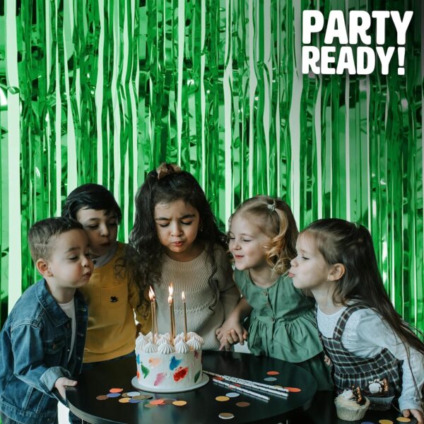 Shiny Green Fringe Curtains for Birthday Party Decoration - Pack of 2 - Image 3