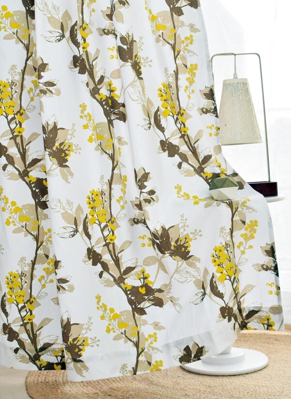 Elegant Floral Room Darkening Curtains in Yellow & Oat Brown - Set of 2 - Image 3