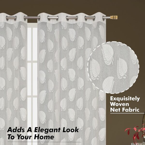 Elegant Cream Net Curtains with Lilac Leaf Design for Doors - 7 Feet Pack - Image 2