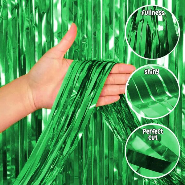 Shiny Green Fringe Curtains for Birthday Party Decoration - Pack of 2 - Image 5