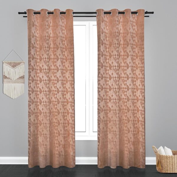 Elegant Peach Jaquard Eyelet Curtains for Home & Hotels - Pack of 2 - Image 2