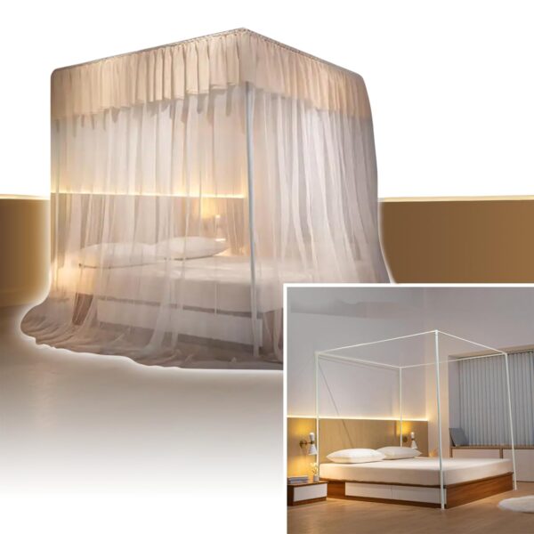 ABJA Queen Size Mosquito Net with 4 Posters for Bed Protection