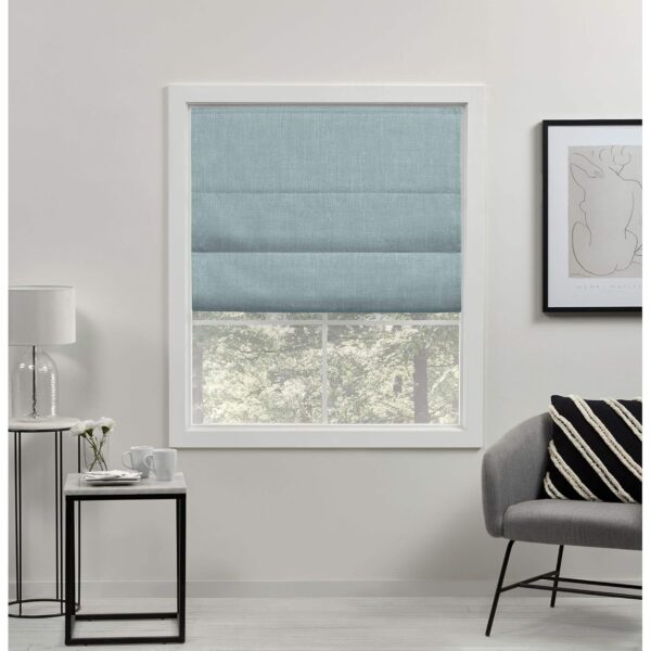 Acadia Total Blackout Roman Shade: Stylish Aqua Curtains for Ultimate Privacy