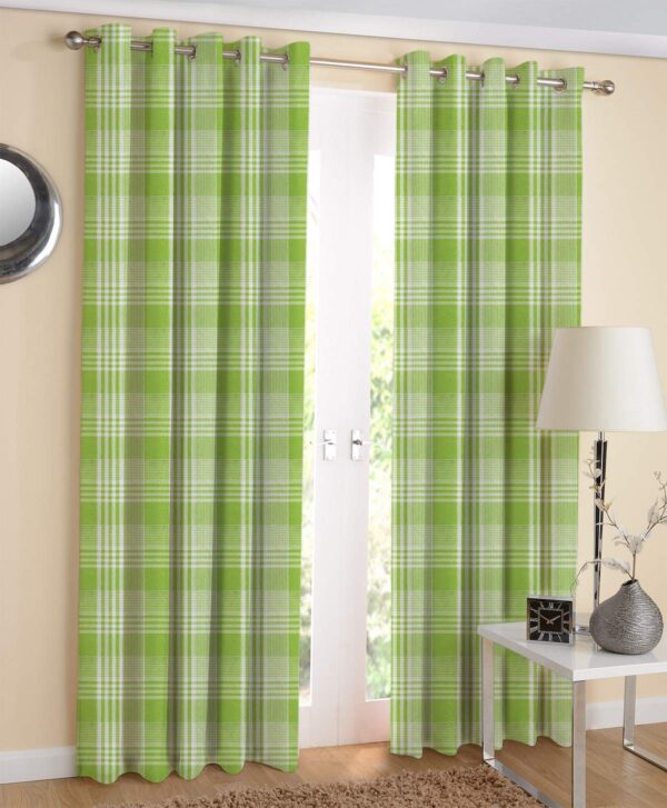 Airwill Green Cotton Checkered Curtain Finial Set - 4x7 ft, Pack of 2