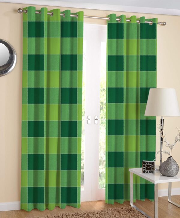 Airwill Green Printed Cotton Grommet Curtains - Opaque Door Set of 2