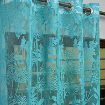 Aqua Floral Sheer Curtain Set for Living Room and Bedroom Decor