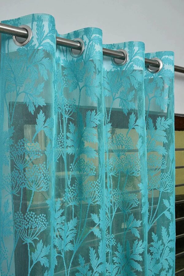 Aqua Floral Sheer Curtain Set for Living Room and Bedroom Decor