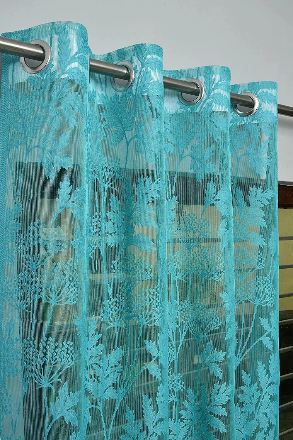 Aqua Floral Sheer Curtain Set: Perfect Decor for Living Rooms and Bedrooms