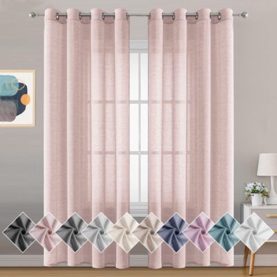 Baby Pink Sheer Curtains for Long Doors – Premium Cotton Linen Decor