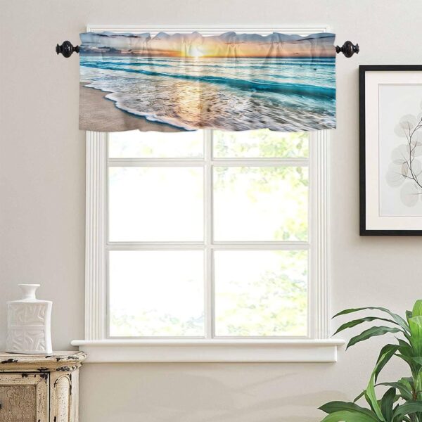 Beautiful Sunset Seascape Semi-Sheer Valance Curtains for Living Room Decor