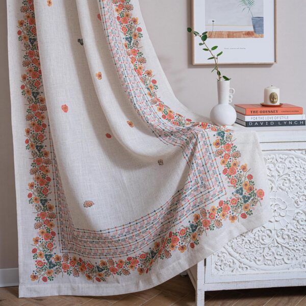 Boho Floral Curtains for Living Room - 84" Semi-Sheer Drapes Set